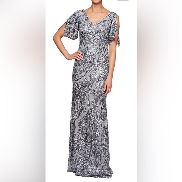 Alex Evening Silver Sequin Gown NWT - Picture 2 of 6